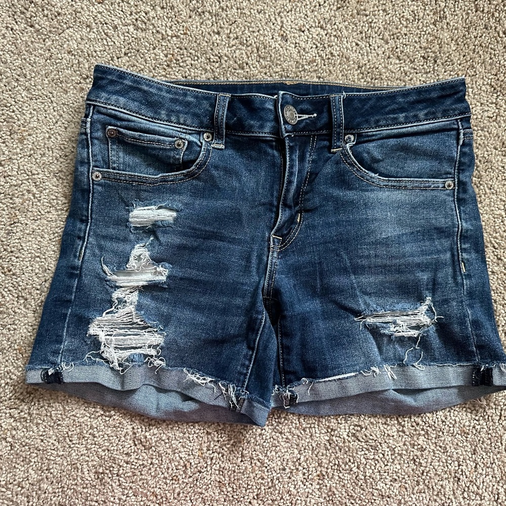 American Eagle Blue Distressed Jean Shorts